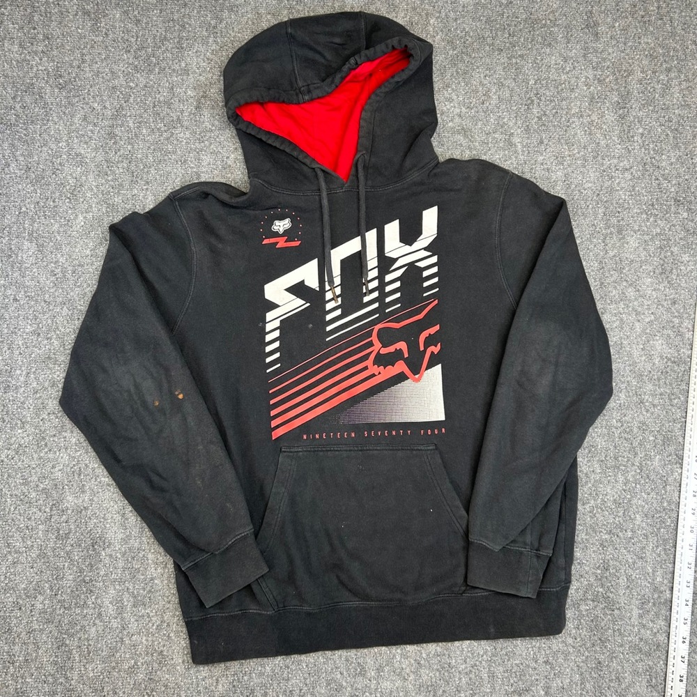 Fox Racing Mens Heritage Forged Graphic Hoodie Black Red Pullover Large
